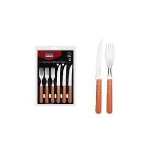 Jogo de Talheres Tramontina Churrasco Aço Inox Cabos de Madeira 12 Peças