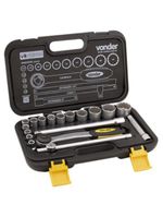 Soquete Jogo 10 à 32 MM Encaixe 1/2 POL Estriado c/ 18 Peças VONDER