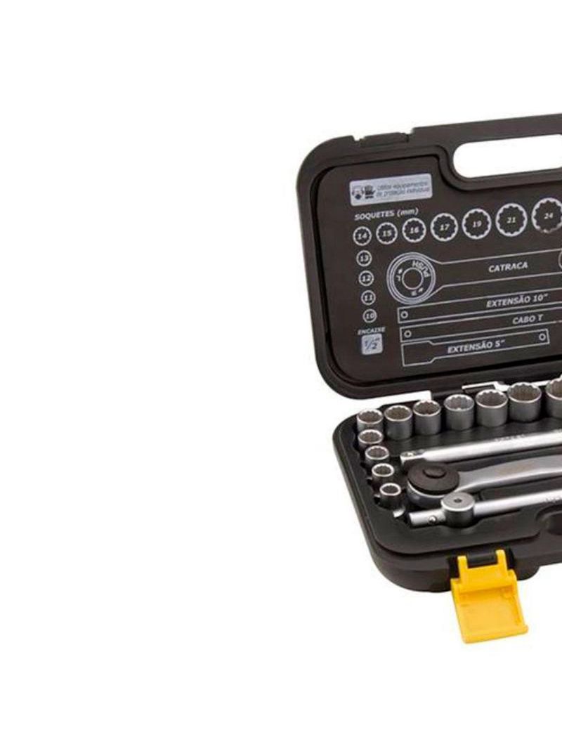 Soquete Jogo 10 à 32 MM Encaixe 1/2 POL Estriado c/ 18 Peças VONDER