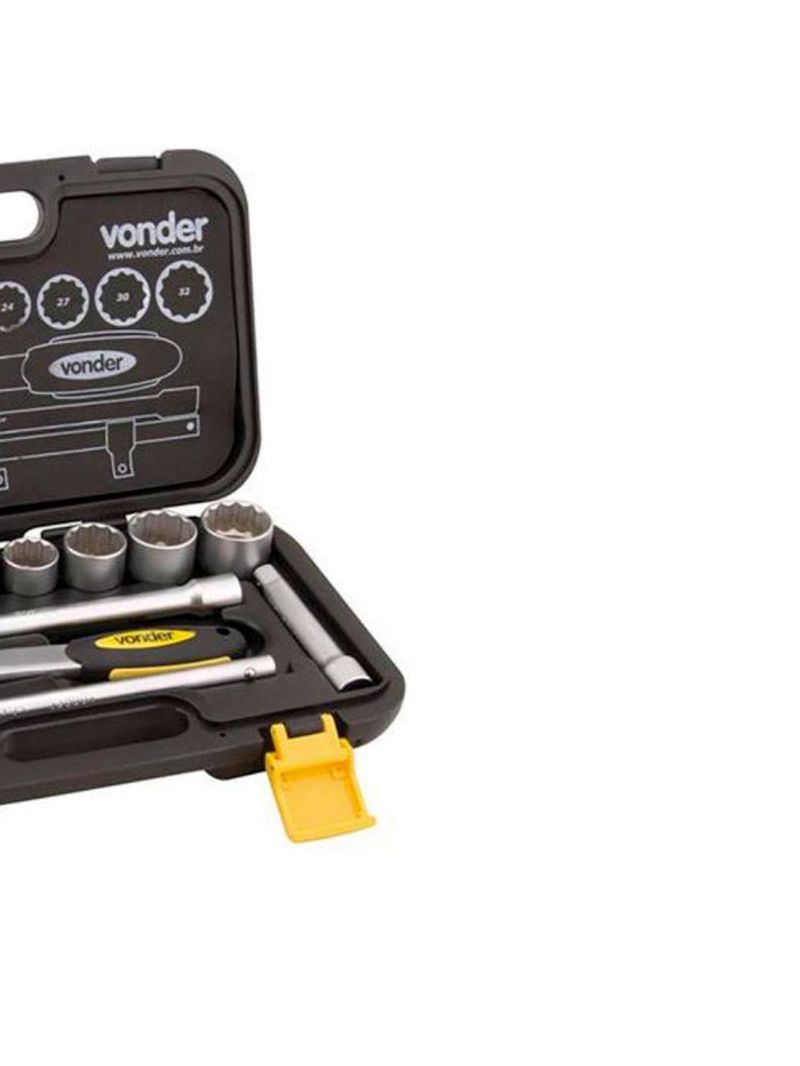 Soquete Jogo 10 à 32 MM Encaixe 1/2 POL Estriado c/ 18 Peças VONDER