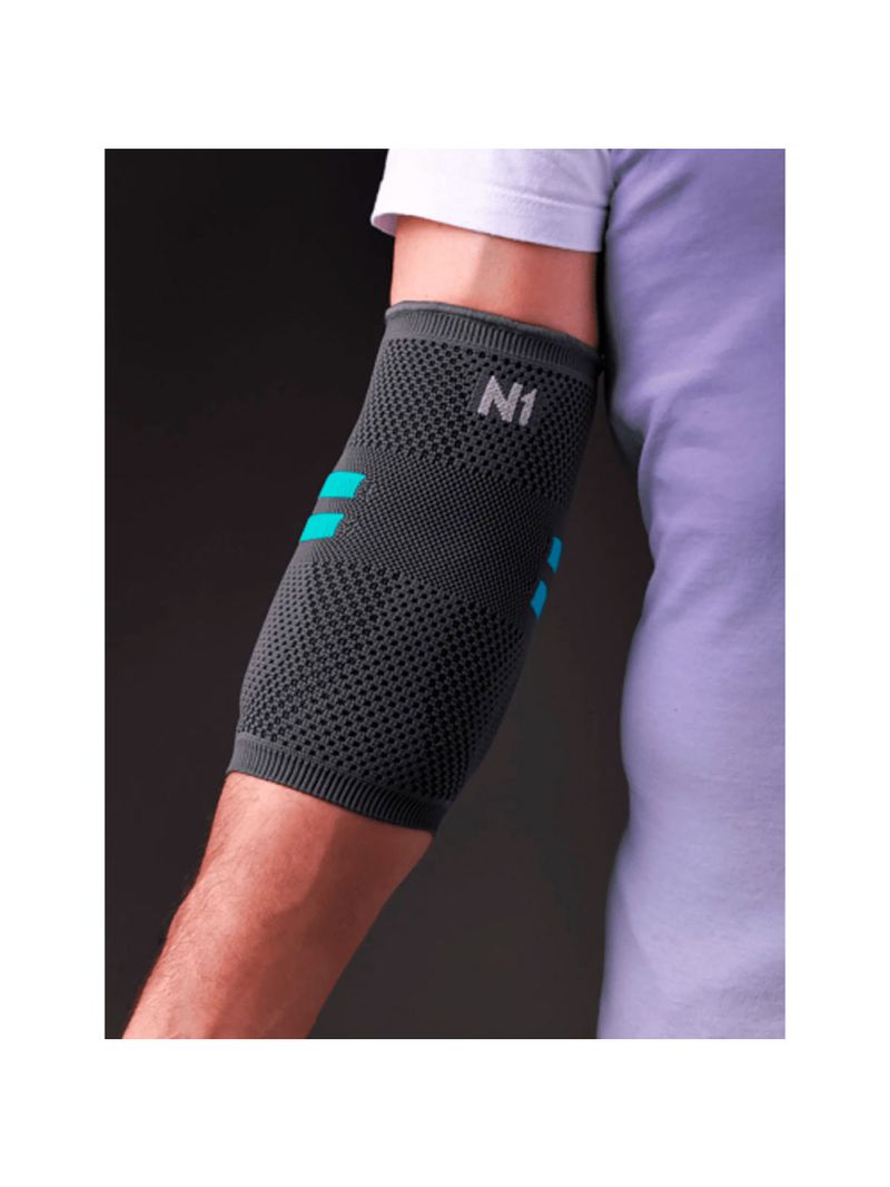 Cotoveleira de Compressão PRO Cinza com Azul Turquesa N1 Sport