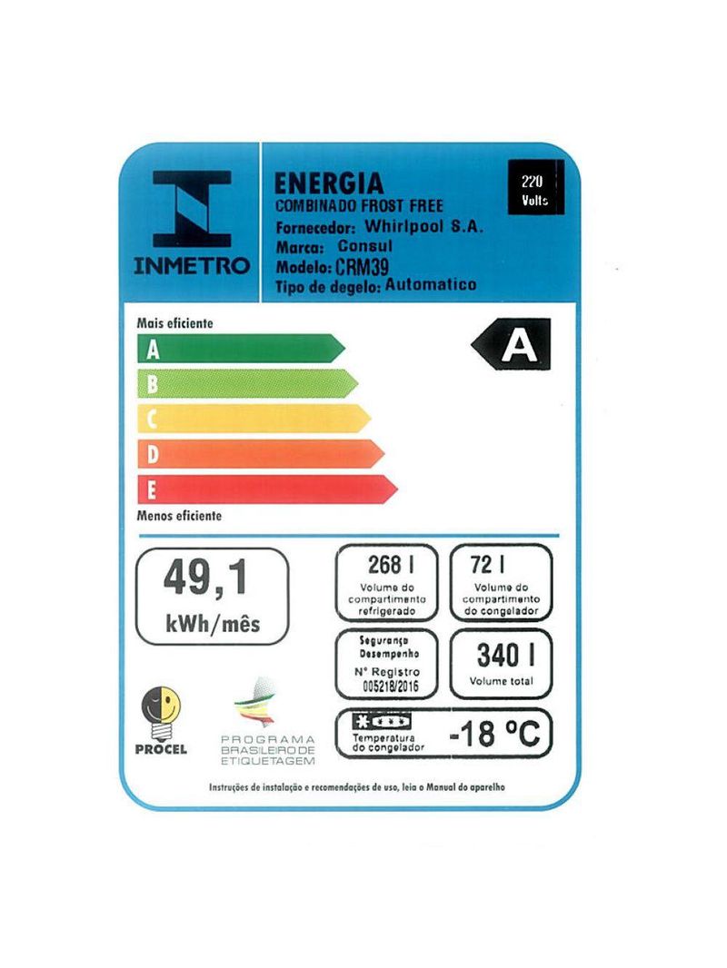 Refrigerador Frost Free 340L 2 Portas Consul Branco 220V CRM39AB