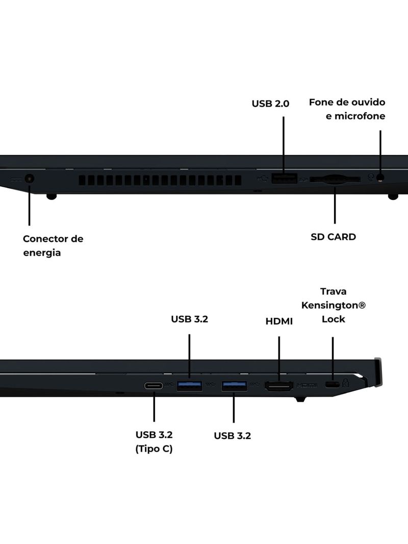 Notebook Positivo Vision R15 AMD® Ryzen 5-5500U Linux 4GB RAM 256GB SSD 156” IPS Full HD Lumina Bar - Preto