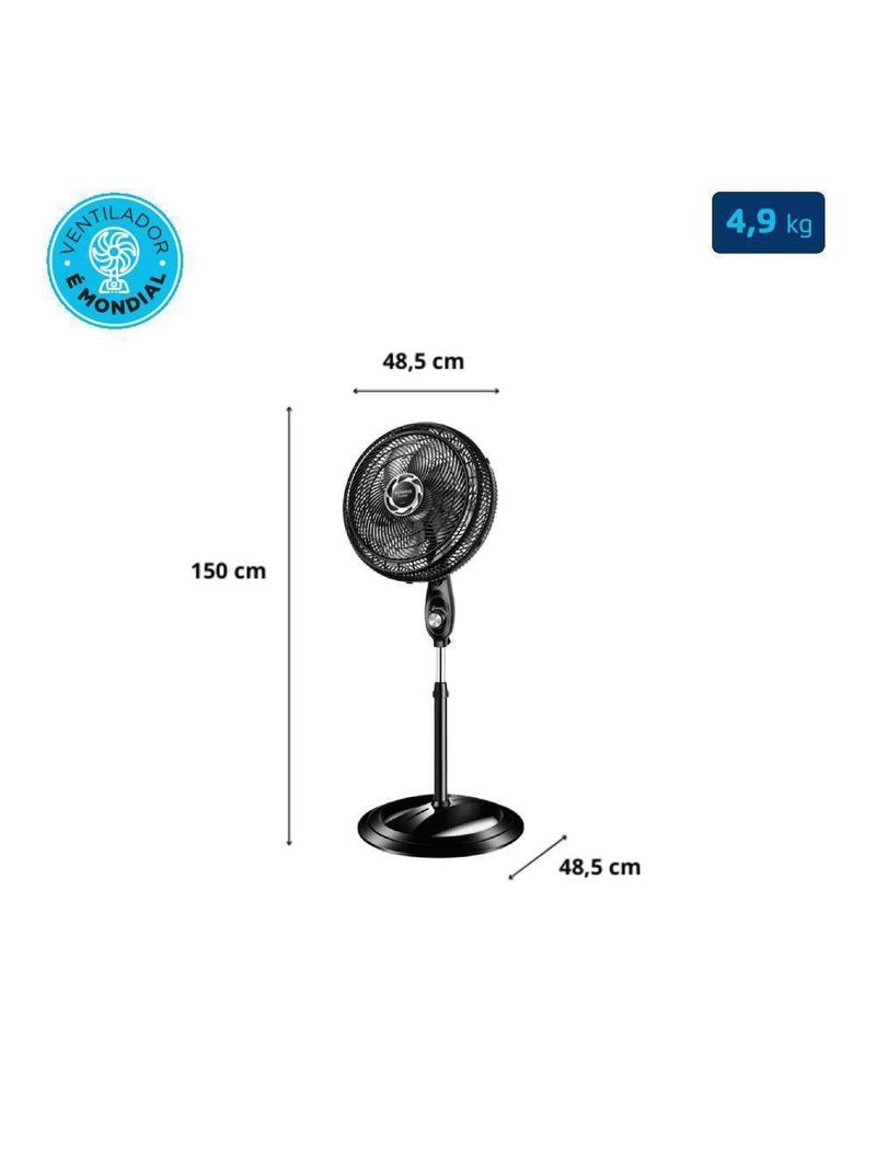 Ventilador de Coluna Mondial NVT-40C-8P-B Turbo 40CM 8 Pás Preto 220V 3799-02