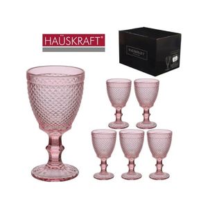 JOGO DE TACA DE VIDRO P/AGUA/VINHO BICO DE JACA ROSA HAUSKRAFT  C/6 PCS 320ML