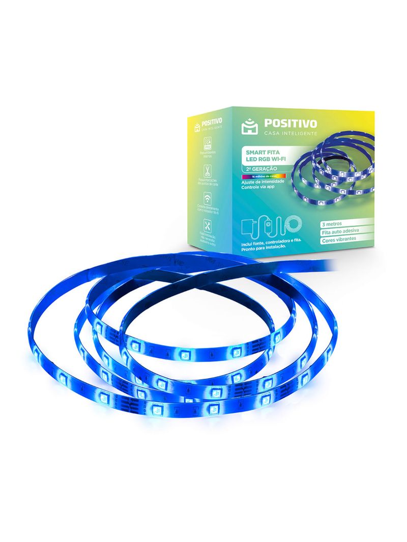 Smart Fita LED RGB Wi-Fi 2Gen 3 metros, 14W, Positivo Casa Inteligente
