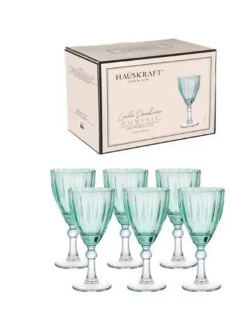 JOGO DE TACA DE VIDRO LINHA DRINKWARE DOMINIC VERDE HAUSKRAFT 6 PCS 275ML WESTERN