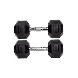 Par Halteres 9kg + 9kg Dumbbell Sextavado Emborrachado Pegada Cromada Gallant (GDB09F3B-PT)