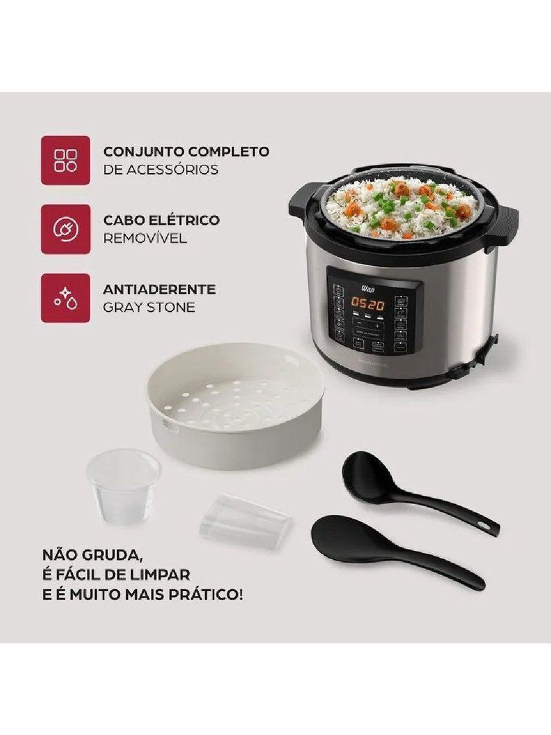 Panela Elétrica de Pressão Wap Preto e Inox 6L 220V WPPE1