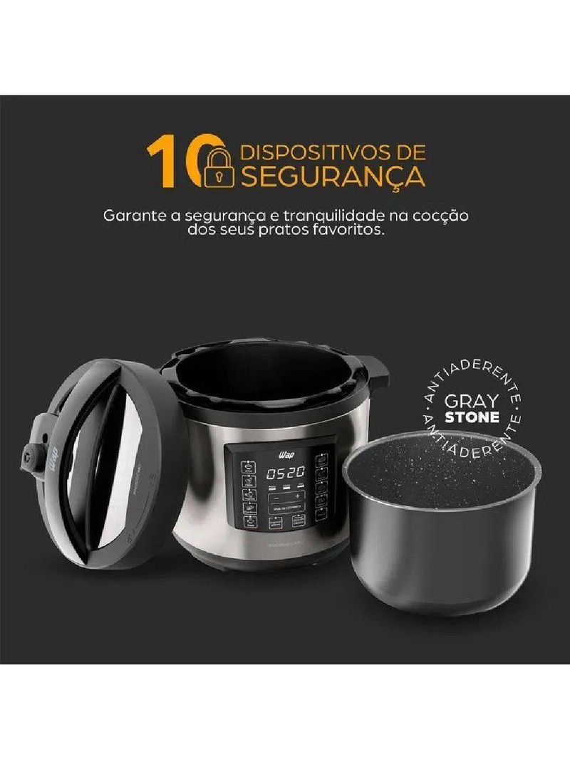 Panela Elétrica de Pressão Wap Preto e Inox 6L 220V WPPE1