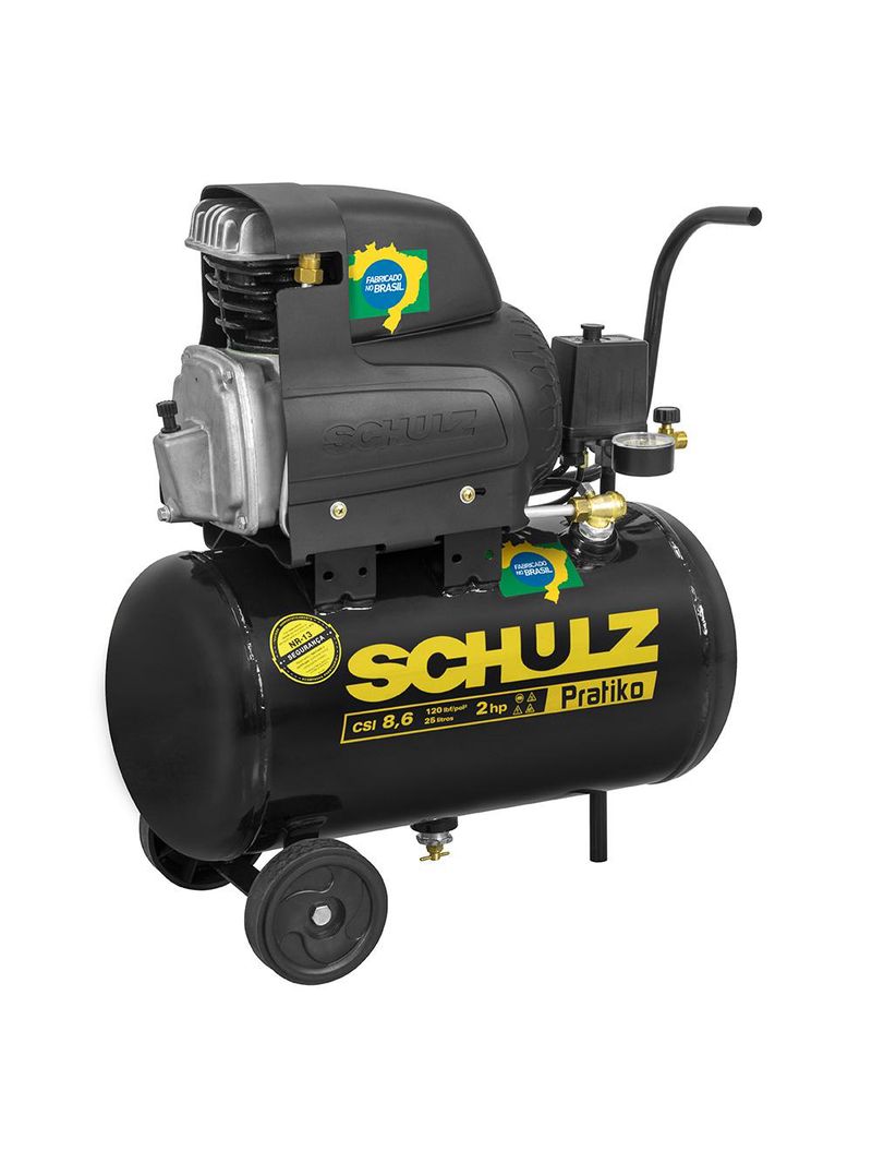 Compressor de Ar de Pistão 2,0 HP 25 Litros 8,6 Pés Pratiko CSI 8,6|25 SCHULZ + Kit