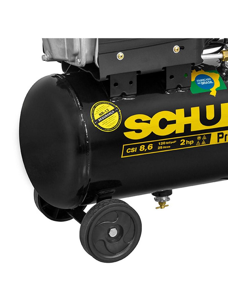 Compressor de Ar de Pistão 2,0 HP 25 Litros 8,6 Pés Pratiko CSI 8,6|25 SCHULZ + Kit