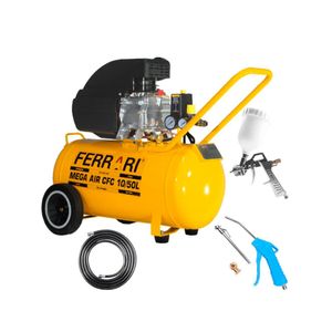 Compressor Ar Direto 2 HP CFC 10/50 Litros com Kit Multiuso FERRARI