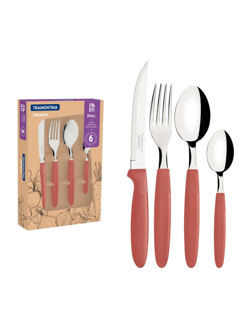 Faqueiro Tramontina Ipanema com Lâminas em Aço Inox e Cabos de Polipropileno Goiaba 24 Peças