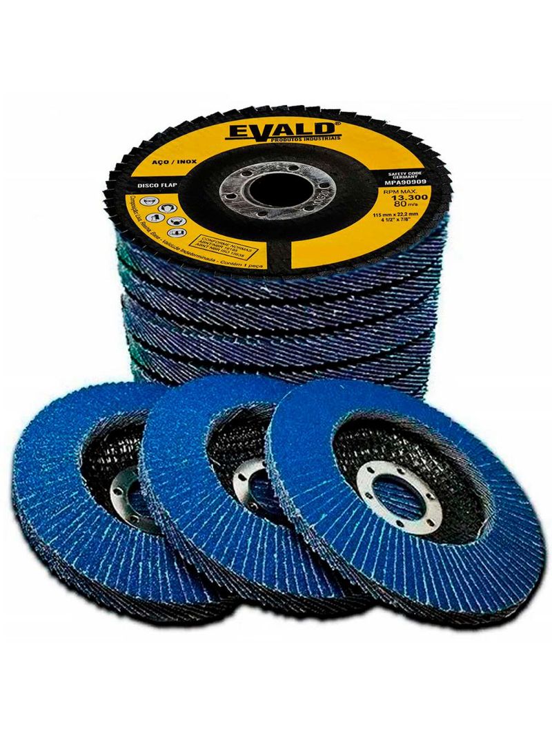 Disco de Lixa Flap 41/2 POL 115 MM Aço Inox Grão 120 Kit com 10 Unidades EVALD EVALD