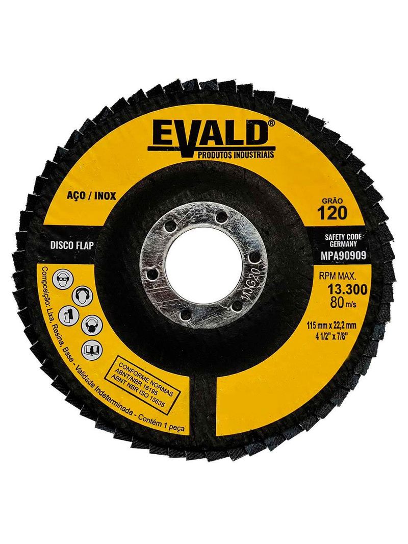 Disco de Lixa Flap 41/2 POL 115 MM Aço Inox Grão 120 Kit com 10 Unidades EVALD EVALD