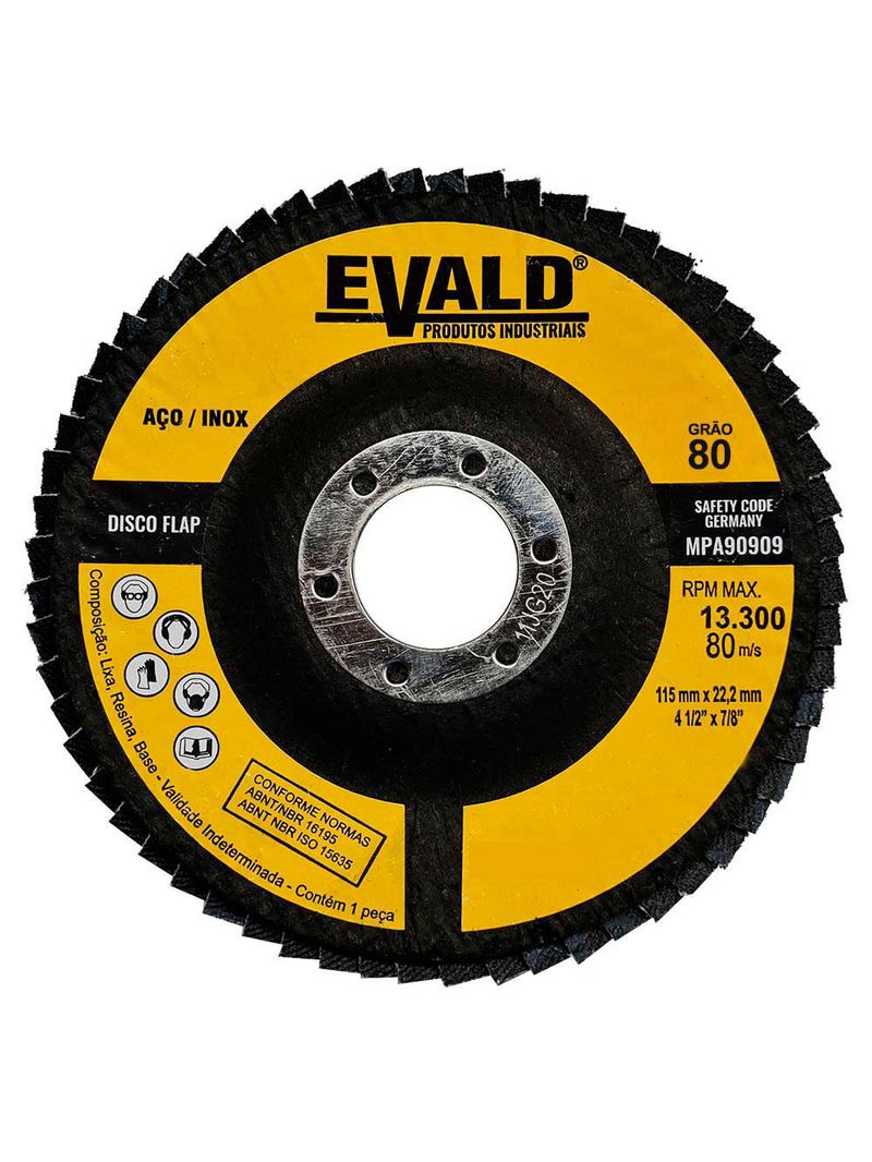 Disco de Lixa Flap 41/2 POL 115 MM Aço Inox Grão 80 Kit com 10 Unidades EVALD EVALD