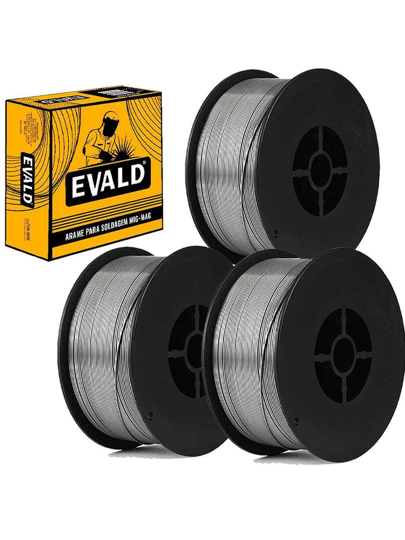 Kit 3 Unidades Arame para Solda MIG 08mm Rolo com 1 KG s| Gás com Fluxo Flux Core E71T1-GS EVALD