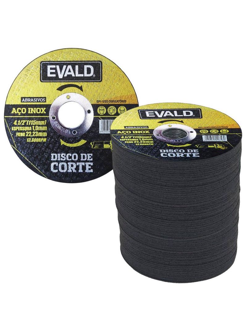 Disco de Corte 41/2 POL 115 MM Aço Inox Kit 100 Unidades EVALD
