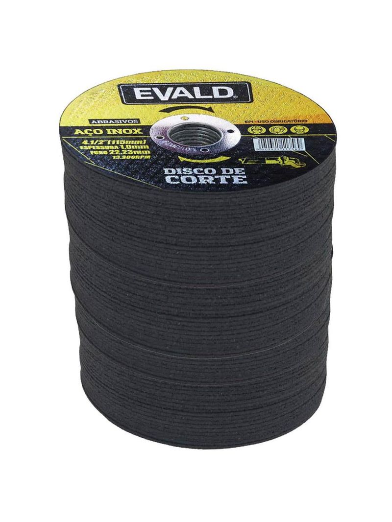 Disco de Corte 41/2 POL 115 MM Aço Inox Kit 100 Unidades EVALD