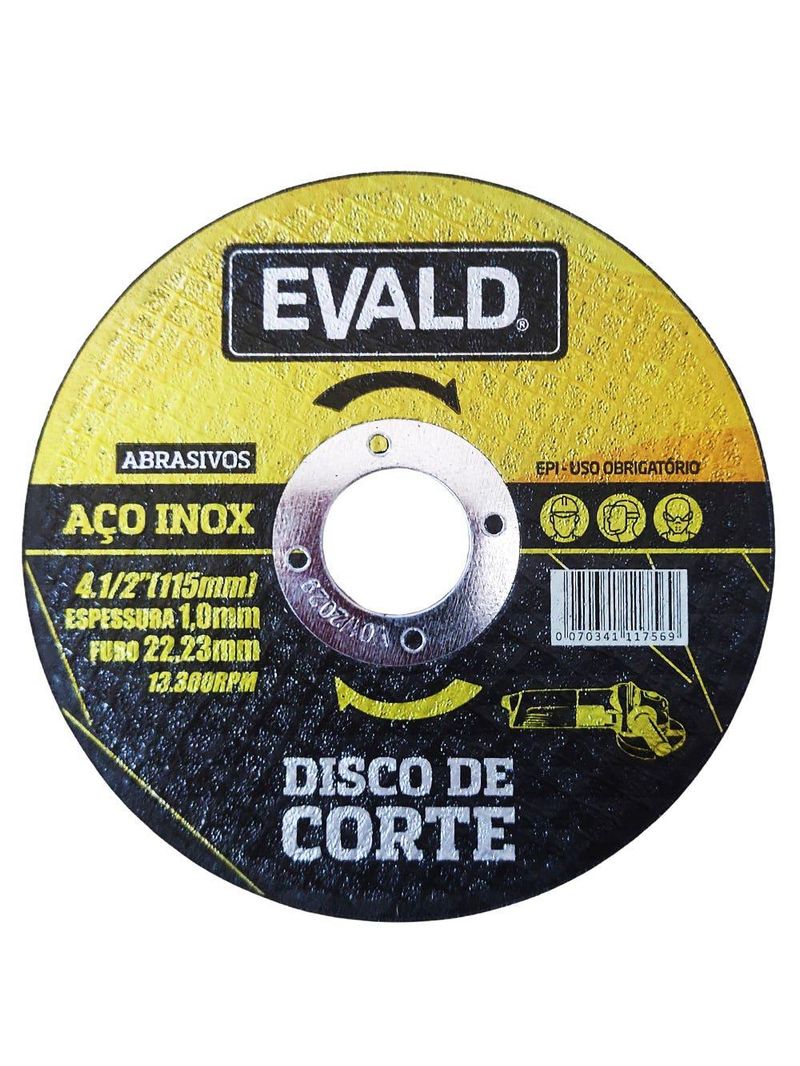 Disco de Corte 41/2 POL 115 MM Aço Inox Kit 100 Unidades EVALD