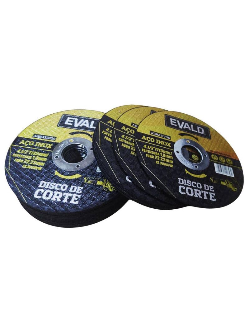 Disco de Corte 41/2 POL 115 MM Aço Inox Kit 100 Unidades EVALD
