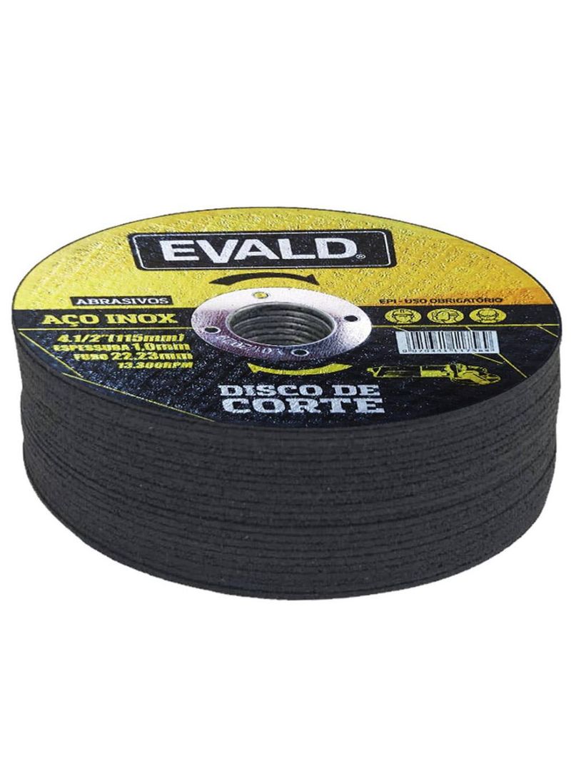 Disco de Corte 41/2 POL 115 MM Aço Inox Kit 25 Unidades EVALD