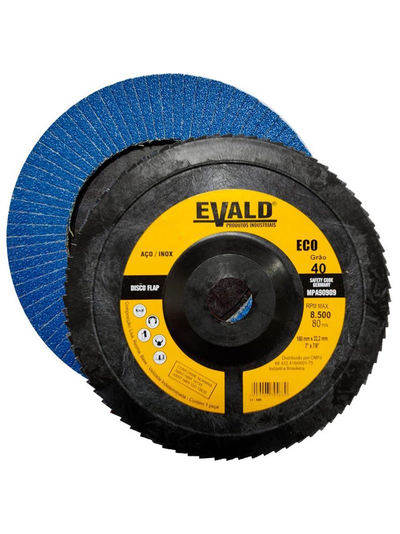 Disco de Lixa Flap 7 POL 180 mm Aço Inox Grão 40 Kit 5 Unidades EVALD