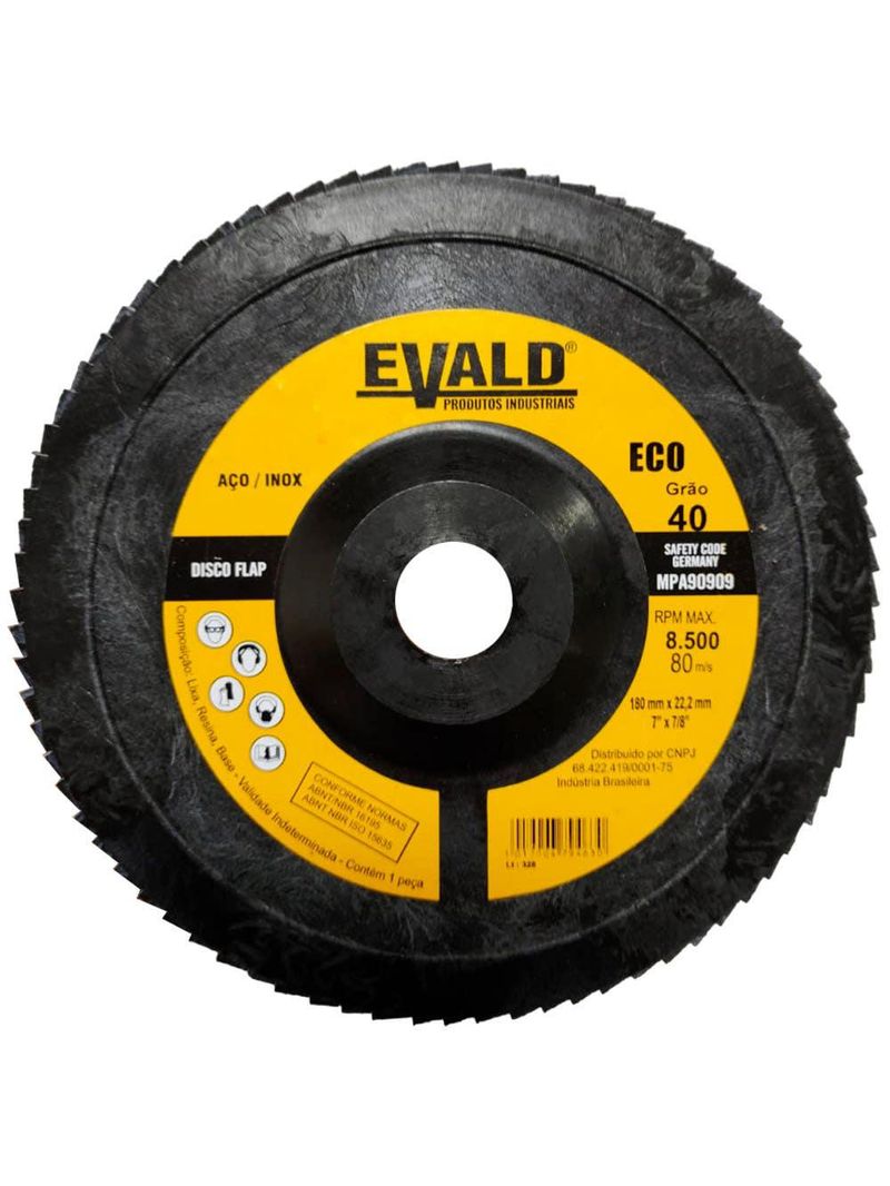 Disco de Lixa Flap 7 POL 180 mm Aço Inox Grão 40 Kit 5 Unidades EVALD
