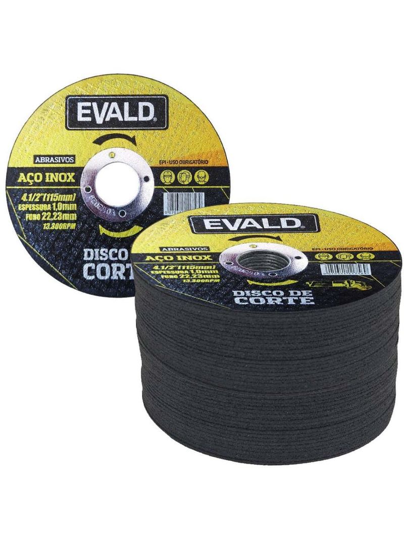 Disco de Corte 41/2 POL 115 MM Aço Inox Kit 50 Unidades EVALD