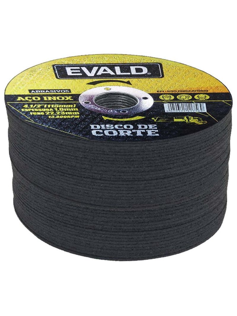 Disco de Corte 41/2 POL 115 MM Aço Inox Kit 50 Unidades EVALD