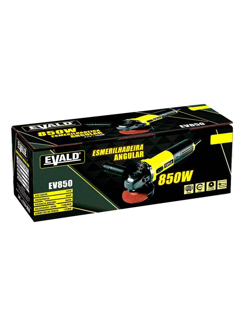 Esmerilhadeira Angular 41/2 POL 850W 115MM EV850 EVALD + Kit 3 Discos-110V