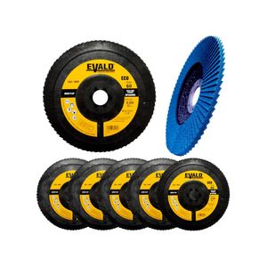 Disco de Lixa Flap Zirconio 7 POL 180 mm Aço Inox Grão 60 Kit 5 Unidades EVALD