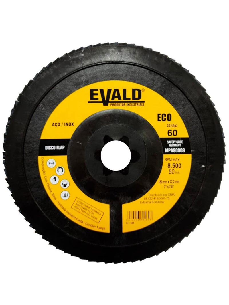 Disco de Lixa Flap Zirconio 7 POL 180 mm Aço Inox Grão 60 Kit 5 Unidades EVALD