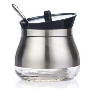 ACUCAREIRO PORTA CONDIMENTO DE VIDRO/INOX C/TP. + COLHER 250ML