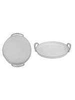BANDEJA DE PLASTICO FLEXIVEL REDONDA C/ALCA PEROLA + BORDA  PRATA 6,5X32,5CM