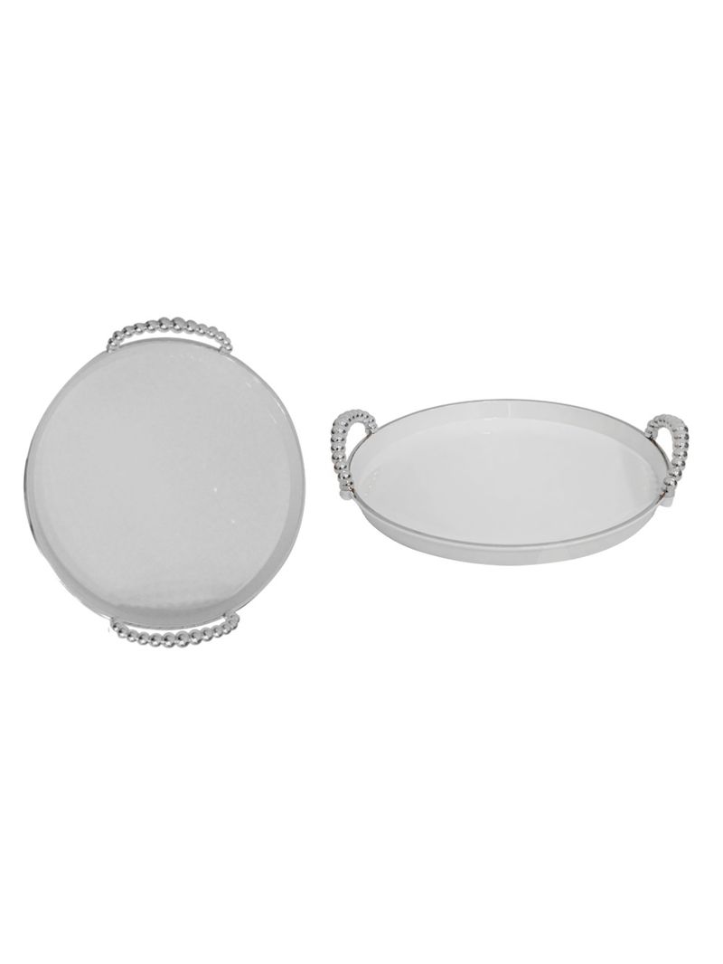 BANDEJA DE PLASTICO FLEXIVEL REDONDA C/ALCA PEROLA + BORDA  PRATA 6,5X32,5CM