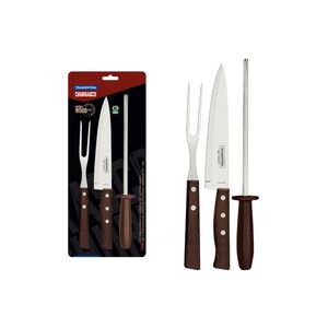 Kit para Churrasco Tramontina Aço Inox Madeira Natural e Polipropileno 3 Peças