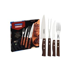 Jogo de Talheres Churrasco Tramontina Aço Inox Madeira Natural 14 Peças