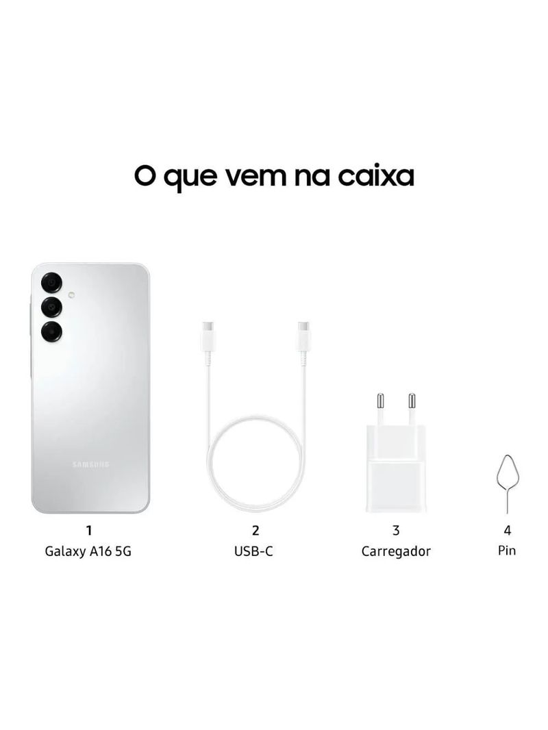 Smartphone Samsung Galaxy A16 128GB Cinza 4GB RAM 6,7" FHD+ Câm Tripla de até 50MP + Selfie 13MP Bateria 5000mAh