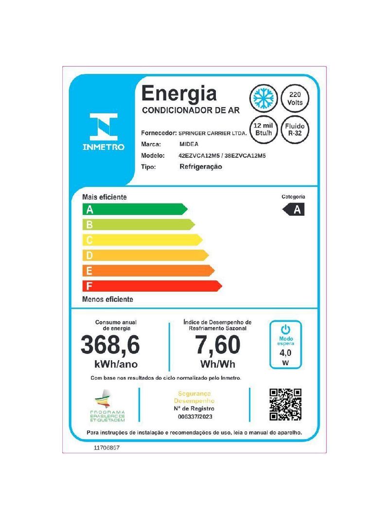 Ar Condicionado Split Inverter Midea AI Ecomaster 12000 BTUs Frio 220V 38EZVCA12M5