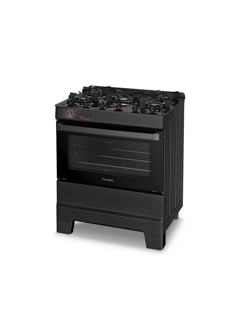 Fogão Esmaltec Ideal Top Glass 5 Bocas Preto Bivolt