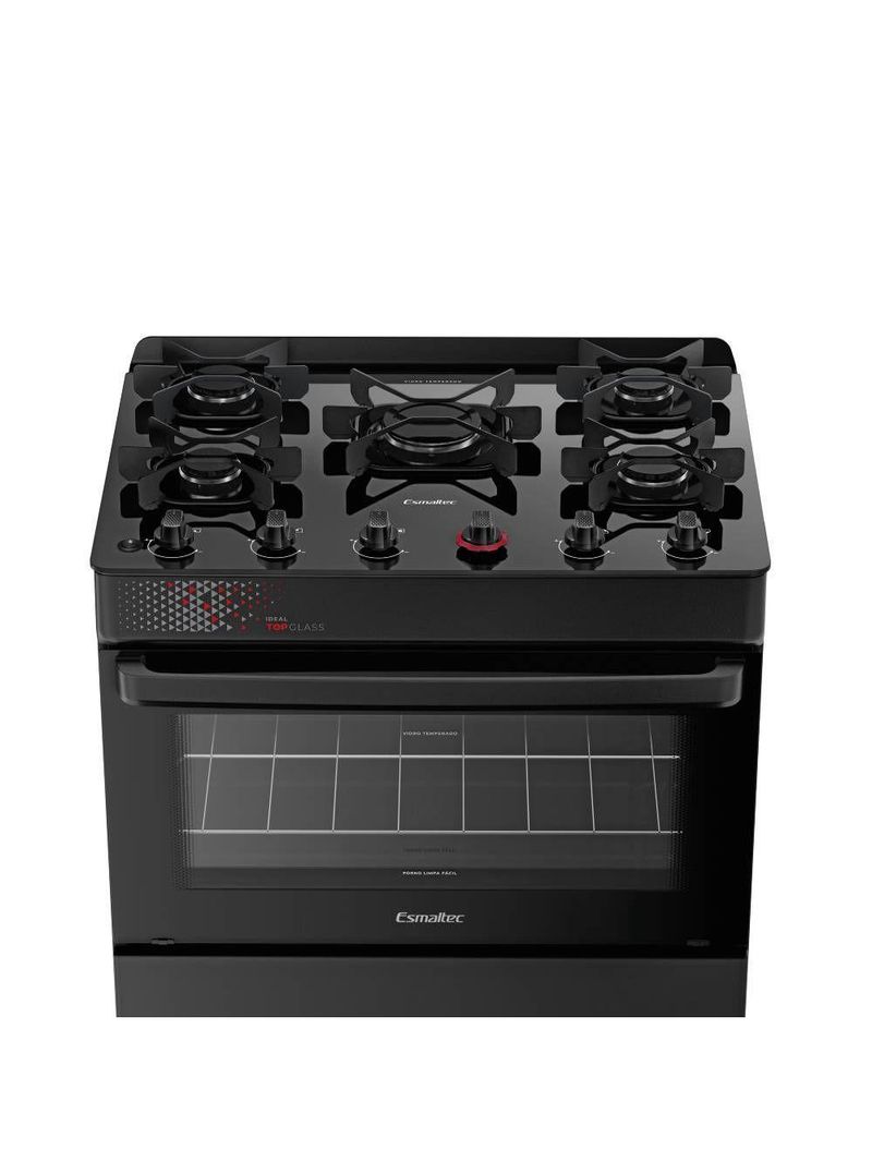Fogão Esmaltec Ideal Top Glass 5 Bocas Preto Bivolt