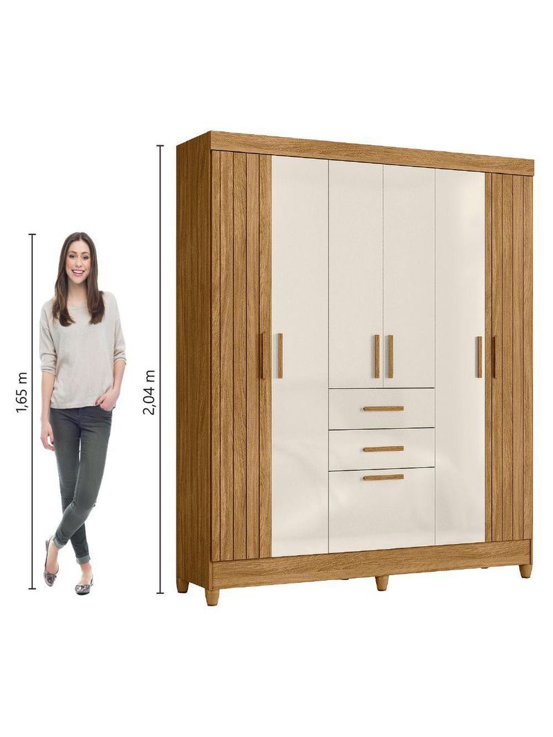 Guarda Roupas Casal Ripado 7 Portas 2 Gavetas Malta Madeirado Off White