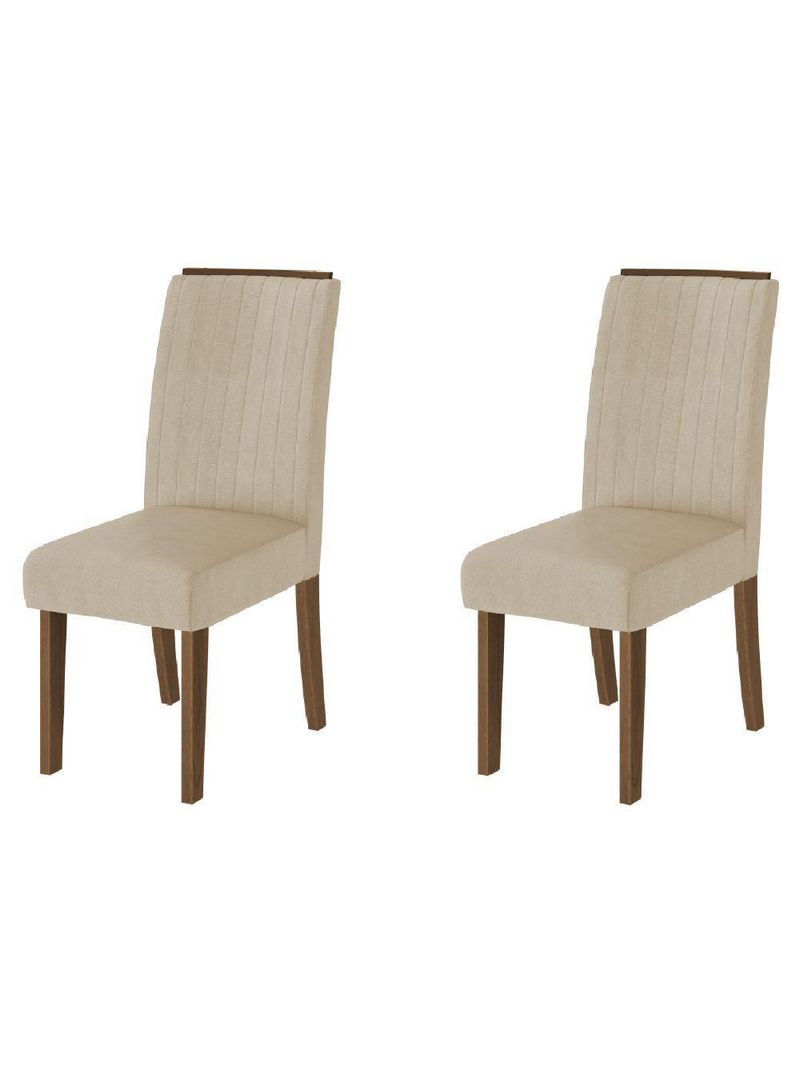 Conjunto Com 2 Cadeiras Estofada Sala De Jantar Grécia Cedro / Bege Dobuê Cedro