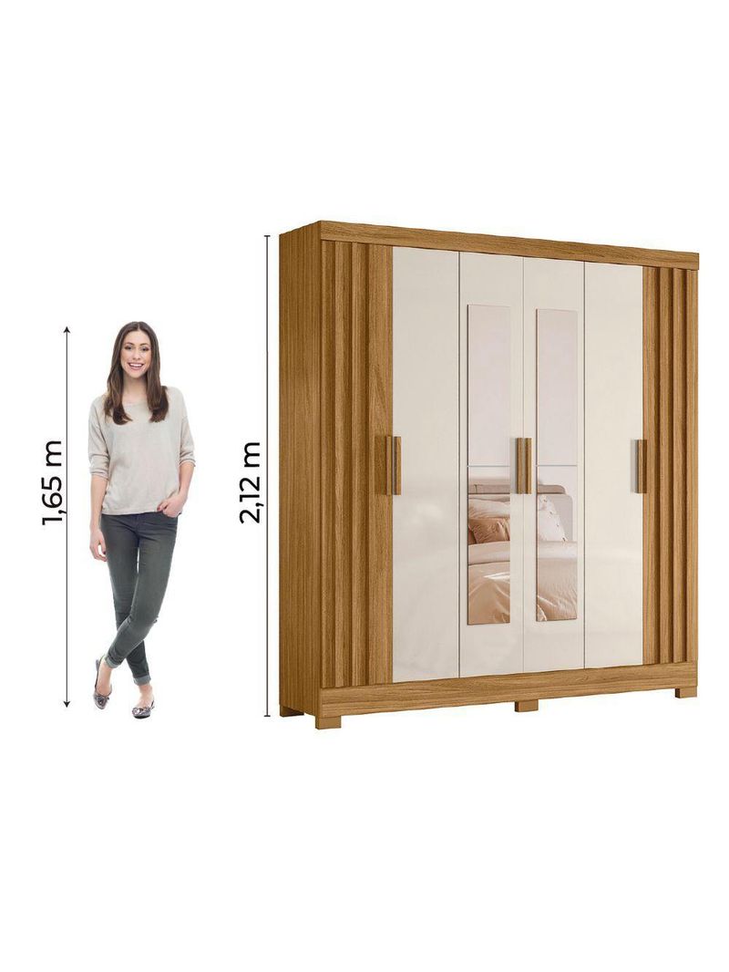 Guarda Roupas Casal Ripado Com Espelho 6 Portas 2 Gavetas Freijó/off White Valença Moval Freijo Off