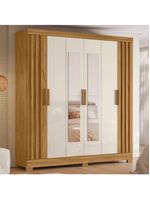 Guarda Roupas Casal Ripado Com Espelho 6 Portas 2 Gavetas Freijó/off White Valença Moval Freijo Off