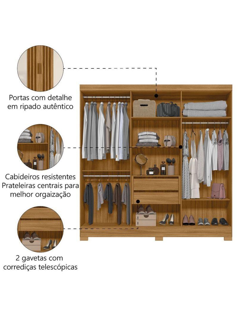 Guarda Roupas Casal Ripado 6 Portas 2 Gavetas Freijó/off White Valença Moval Freijo Off