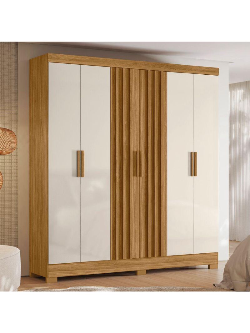 Guarda Roupas Casal Ripado 6 Portas 2 Gavetas Freijó/off White Valença Moval Freijo Off