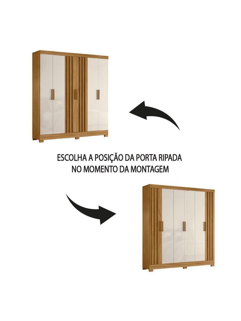 Guarda Roupas Casal Ripado 6 Portas 2 Gavetas Freijó/off White Valença Moval Freijo Off